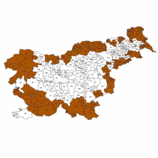 Zemljevid občin v obmejnih problemskih območjih Slovenije